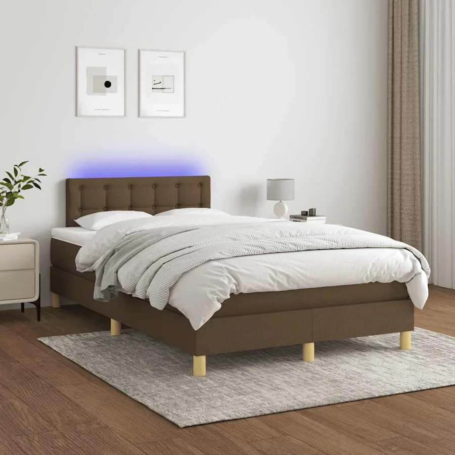 Sommier à lattes de lit matelas et LED marron foncé 120x190 cm - 4