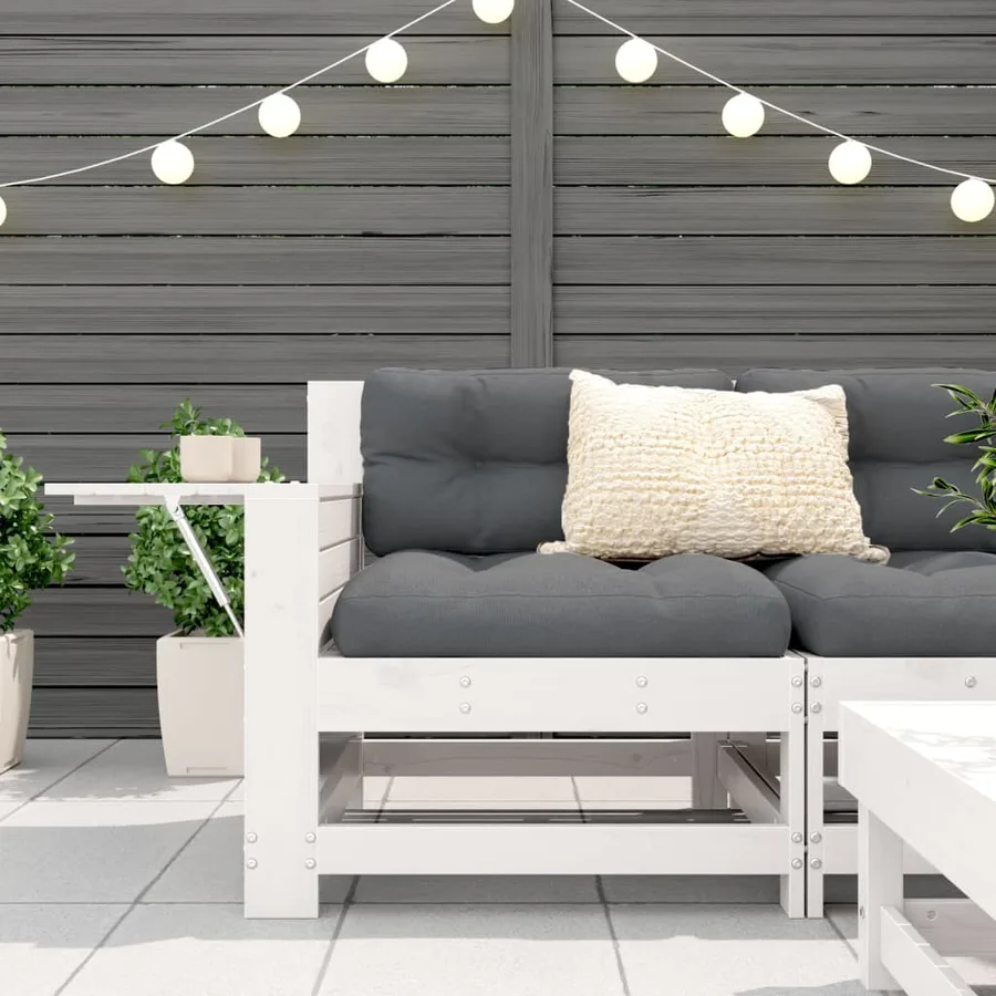 Canapé de jardin accoudoir et coussin blanc bois massif de pin - 3