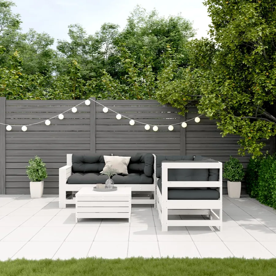 Salon de jardin 5 pcs avec coussins blanc bois massif de pin