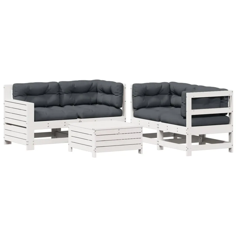Salon de jardin 5 pcs avec coussins blanc bois massif de pin - 2