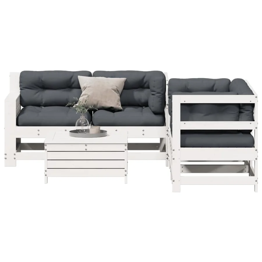 Salon de jardin 5 pcs avec coussins blanc bois massif de pin - 3