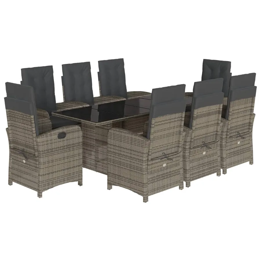 Ensemble à manger de jardin 9 pcs coussins gris résine tressée - 2