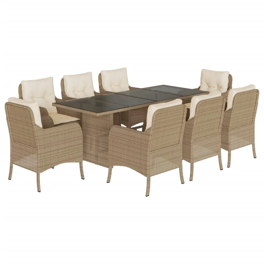 Ensemble à manger de jardin et coussins 9 pcs beige Poly rotin - 2