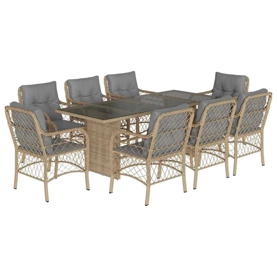 Ensemble à manger de jardin et coussins 9 pcs mélange beige - 2