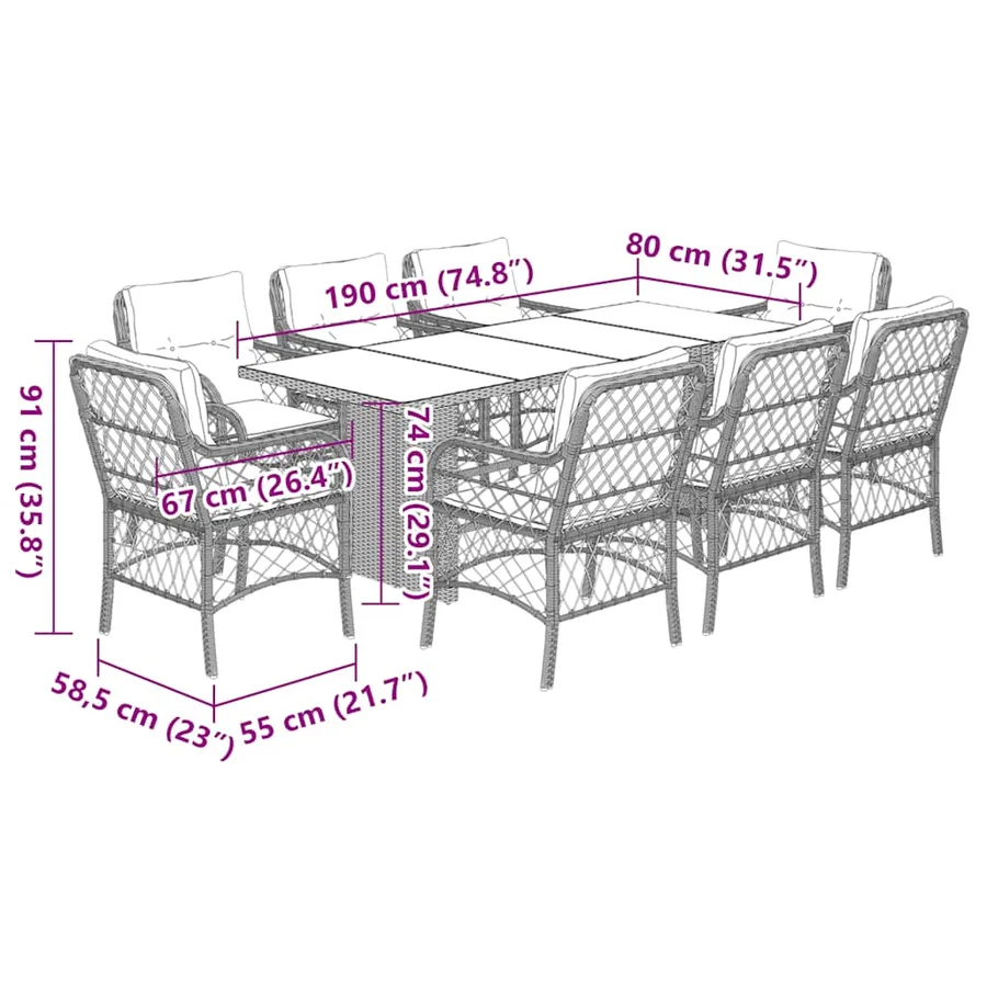 Ensemble à manger de jardin et coussins 9 pcs mélange beige - 7