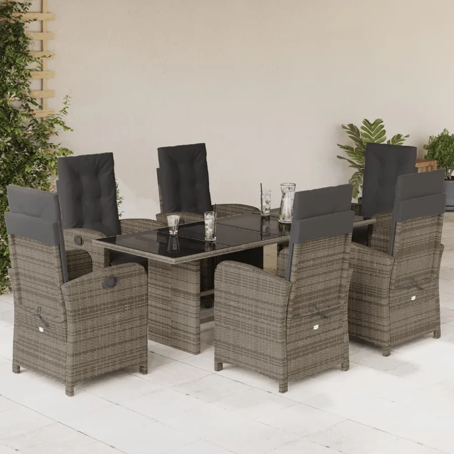 Ensemble à manger de jardin et coussins 7 pcs gris rotin