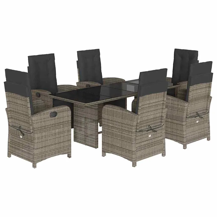Ensemble à manger de jardin et coussins 7 pcs gris rotin - 2