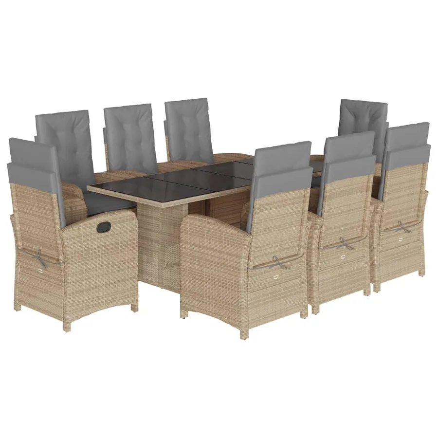 Ensemble à manger de jardin et coussins 9 pcs mélange beige - 2