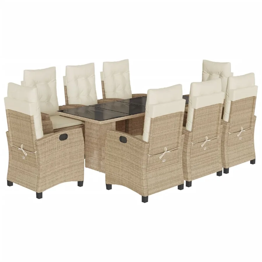 Ensemble à manger de jardin et coussins 9 pcs beige Poly rotin - 2