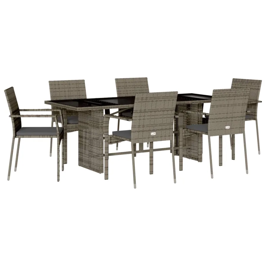 Ensemble à manger de jardin et coussins 7 pcs gris rotin - 2