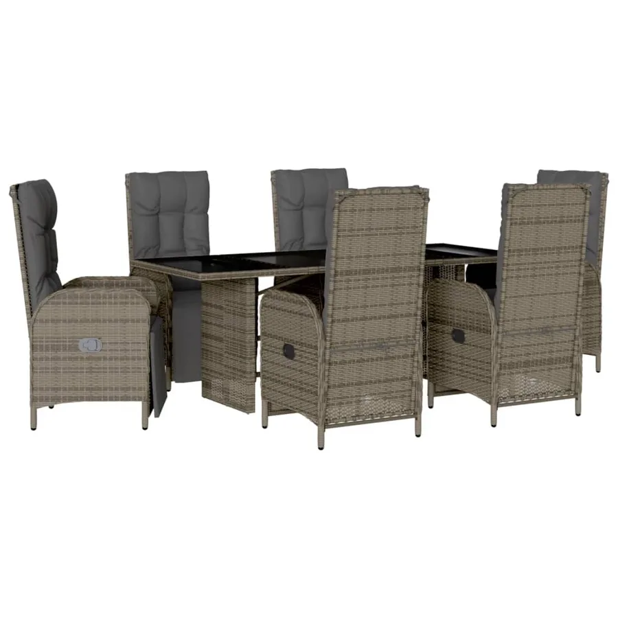 Ensemble à manger de jardin et coussins 7 pcs gris rotin - 2