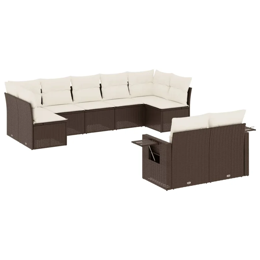 Salon de jardin avec coussins 9 pcs marron résine tressée - 2