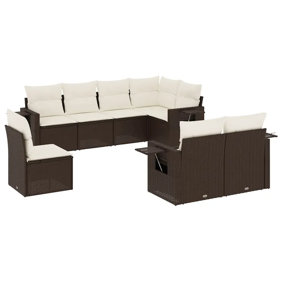 Salon de jardin 8 pcs avec coussins marron résine tressée - 2