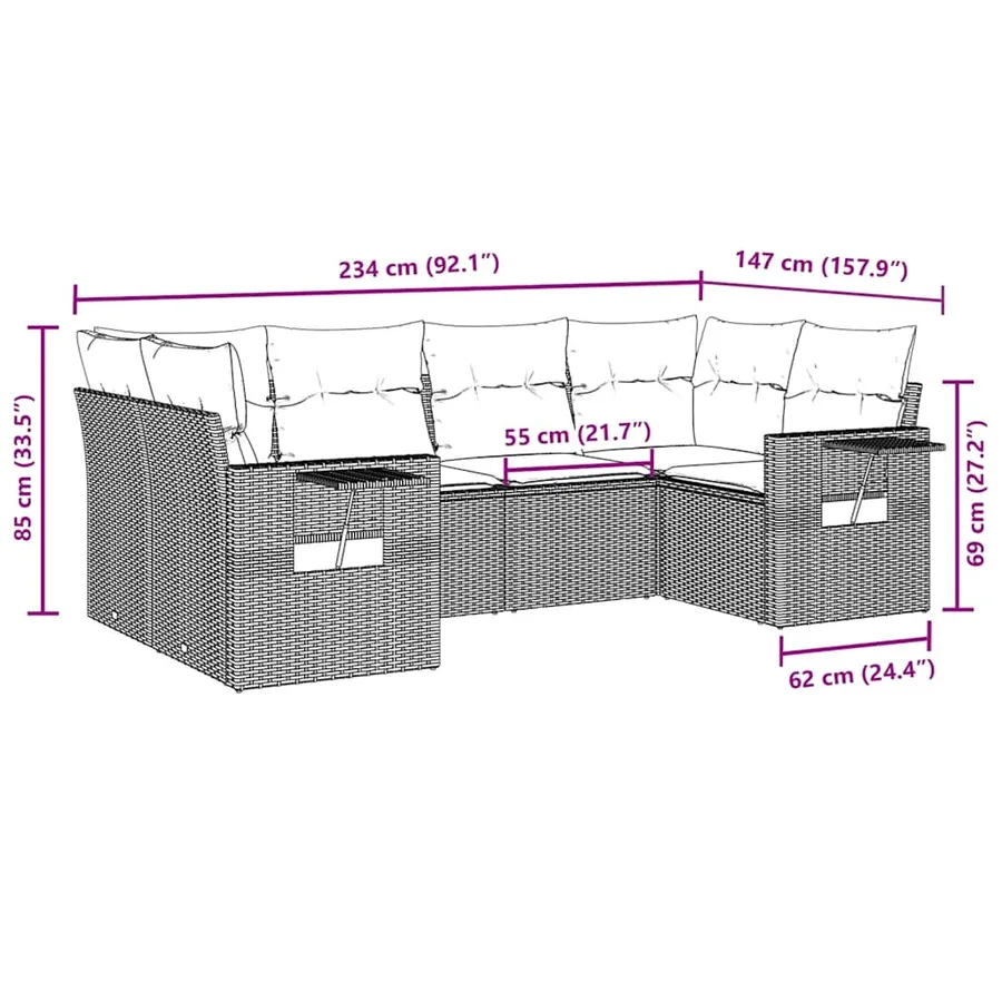 Salon de jardin avec coussins 6 pcs marron résine tressée - 3