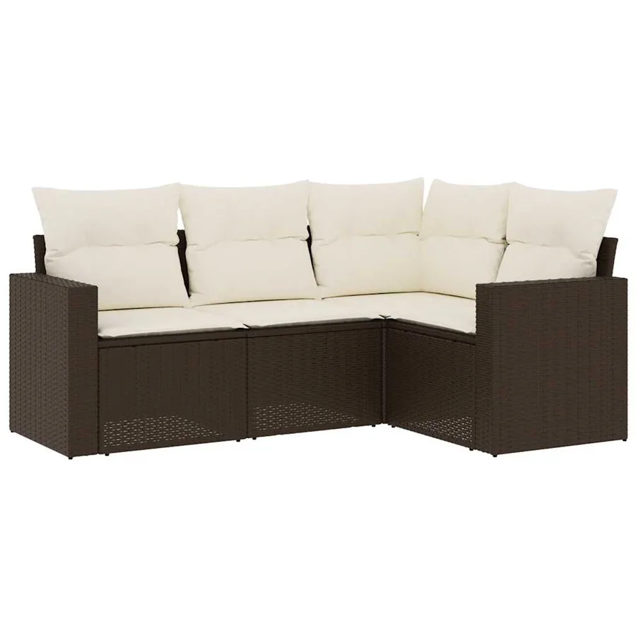 Salon de jardin 4 pcs avec coussins marron résine tressée - 2