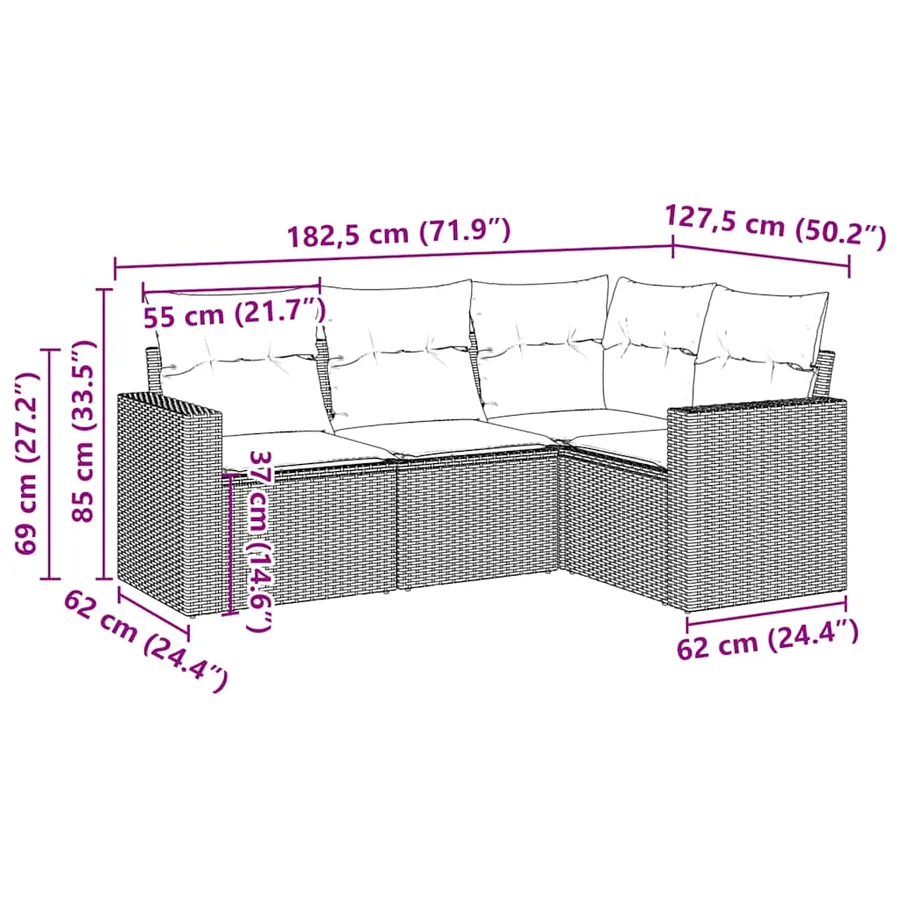 Salon de jardin 4 pcs avec coussins marron résine tressée - 3