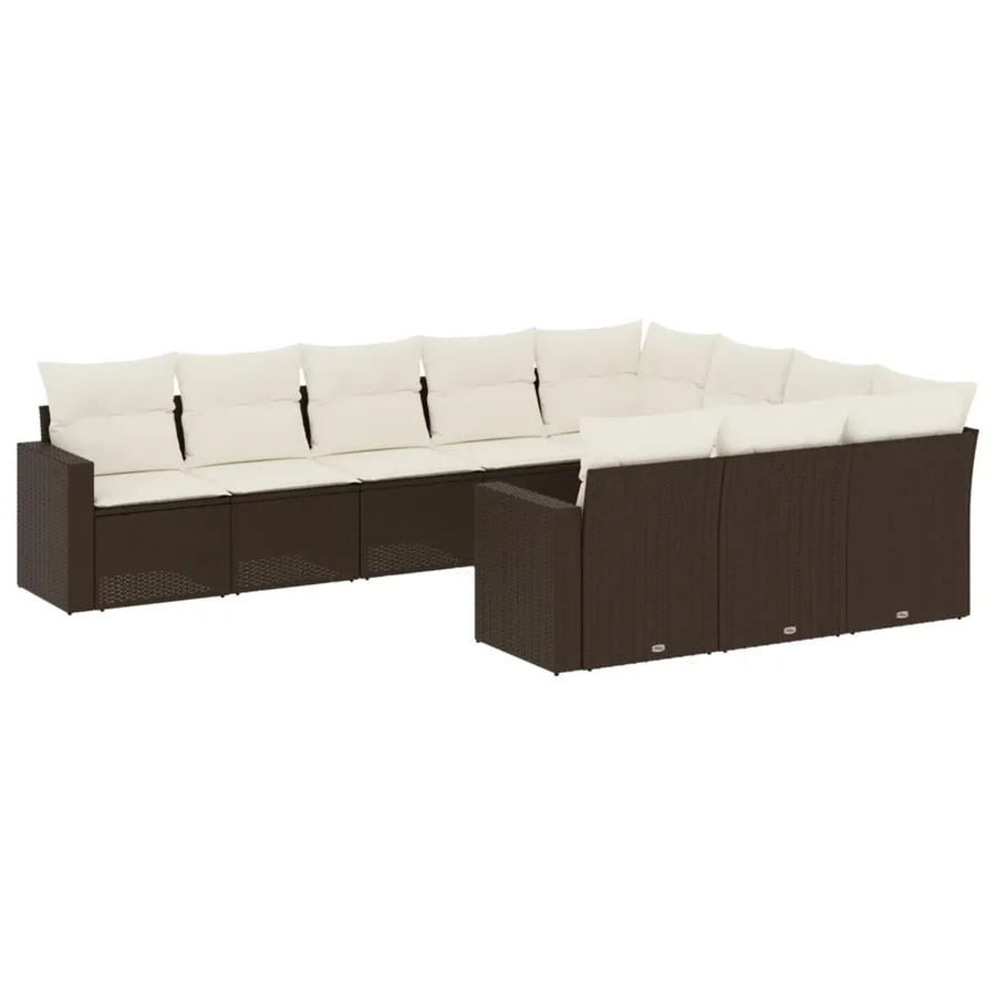 Salon de jardin 10 pcs avec coussins marron résine tressée - 2