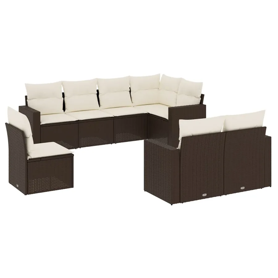 Salon de jardin 8 pcs avec coussins marron résine tressée - 2