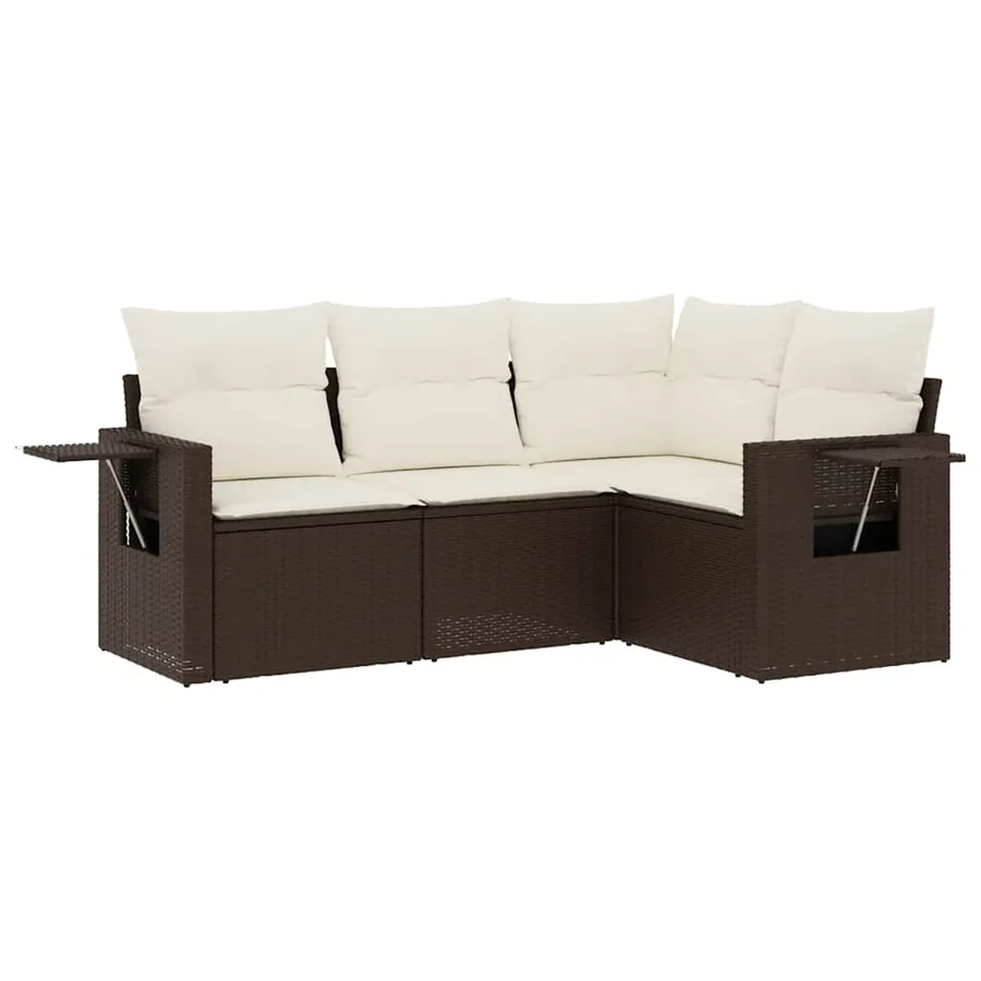 Salon de jardin 4 pcs avec coussins marron résine tressée - 2
