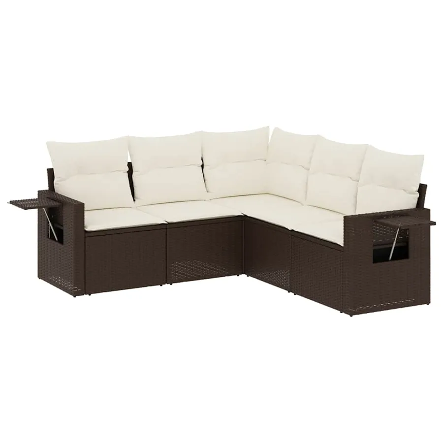 Salon de jardin avec coussins 5 pcs marron résine tressée - 2