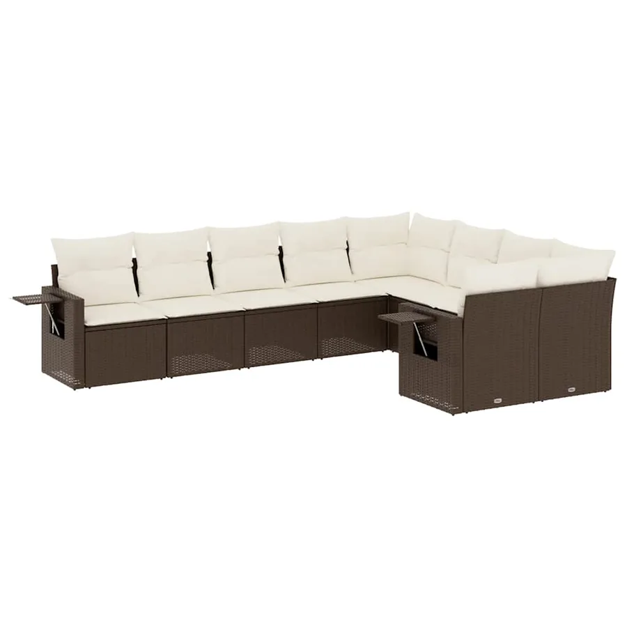 Salon de jardin avec coussins 9 pcs marron résine tressée - 2