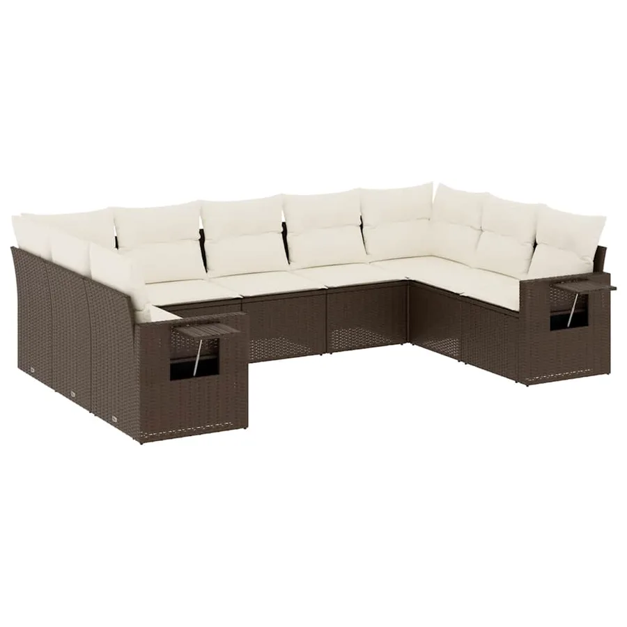 Salon de jardin avec coussins 9 pcs marron résine tressée - 2
