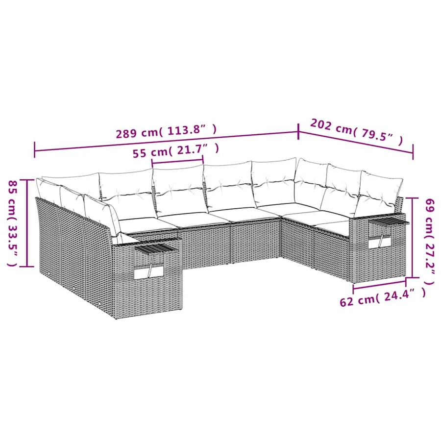 Salon de jardin avec coussins 9 pcs marron résine tressée - 8