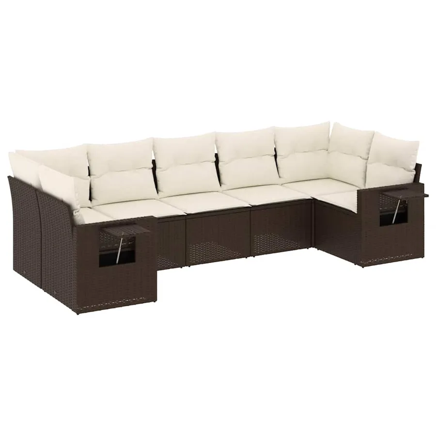 Salon de jardin avec coussins 7 pcs marron résine tressée - 2