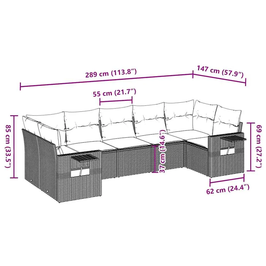 Salon de jardin avec coussins 7 pcs marron résine tressée - 8