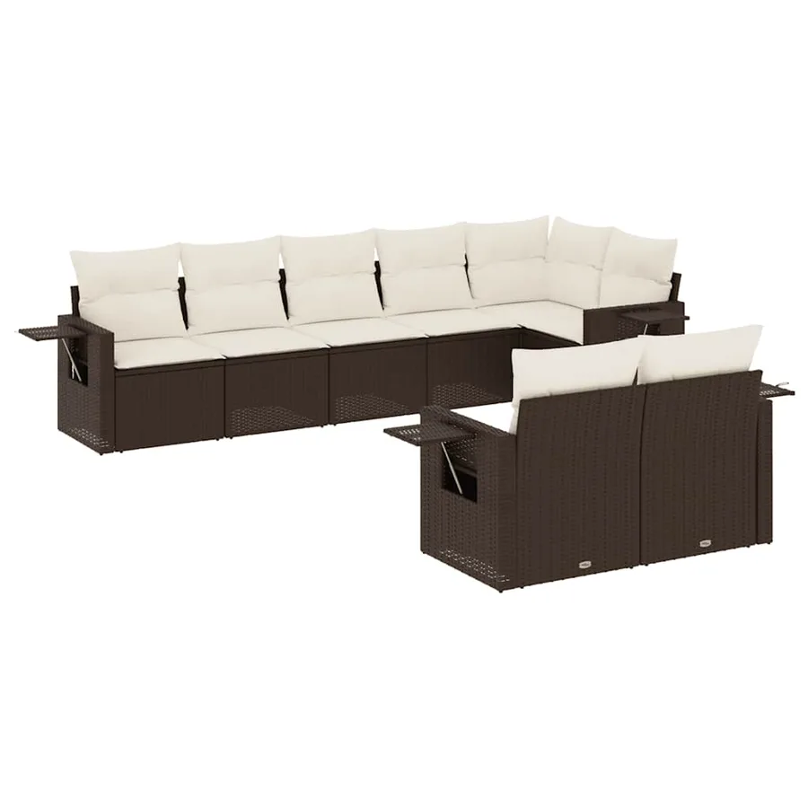 Salon de jardin 8 pcs avec coussins marron résine tressée - 2