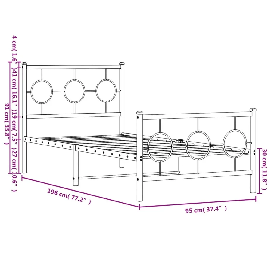 Cadre de lit métal sans matelas avec pied de lit blanc 90x190cm - 10