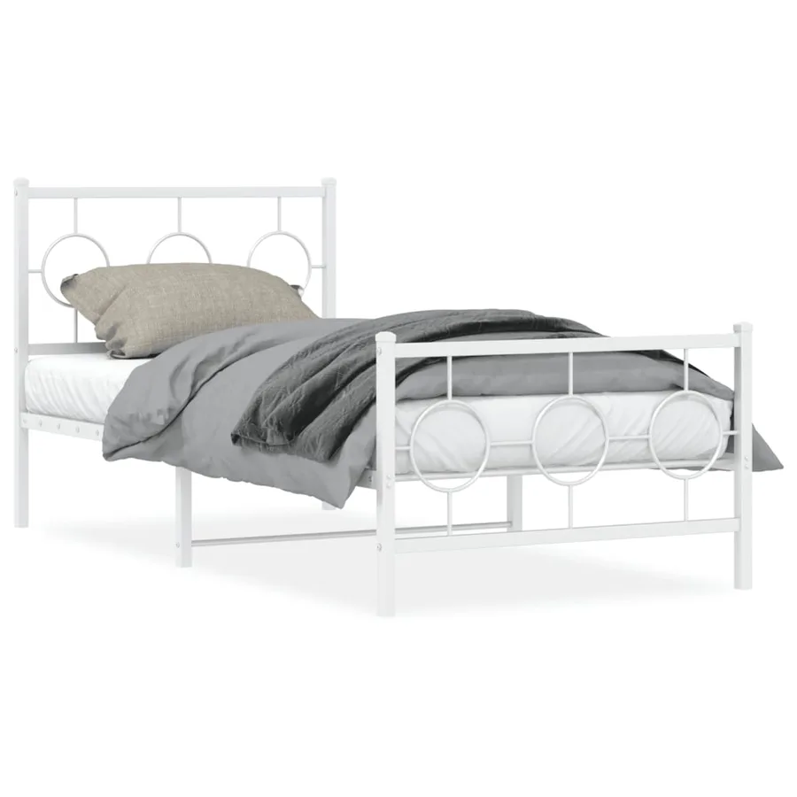 Cadre de lit métal sans matelas avec pied de lit blanc 90x190cm - 2