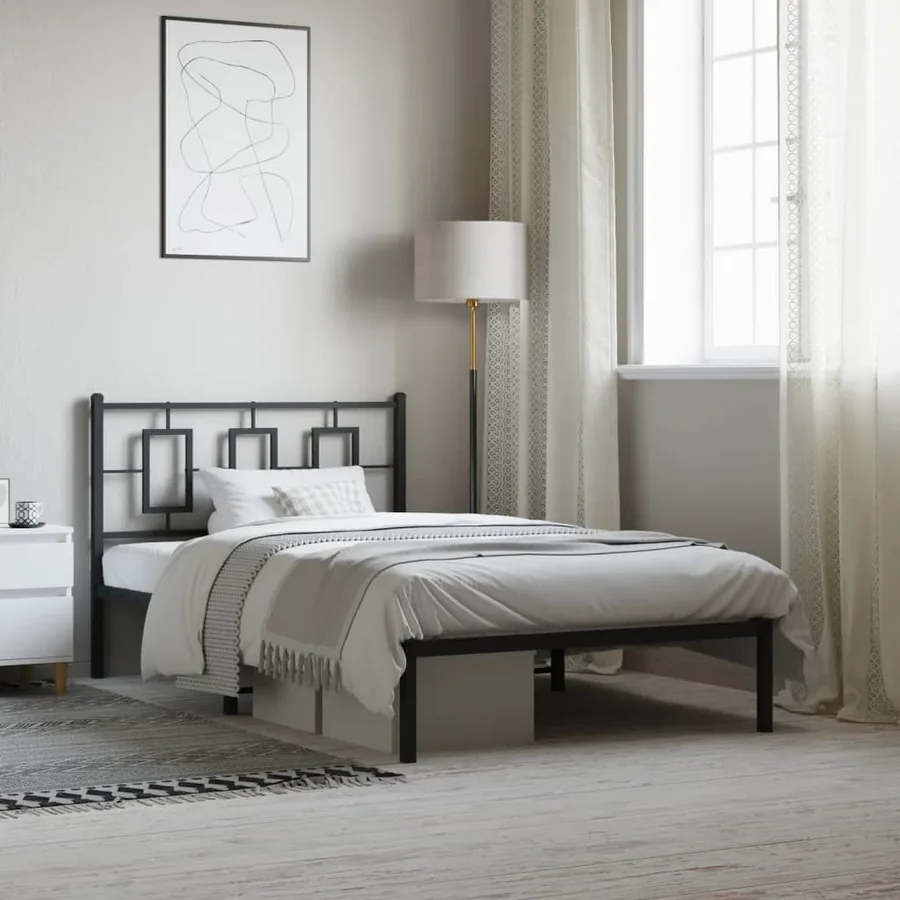 Cadre de lit métal sans matelas avec tête de lit noir 107x203cm
