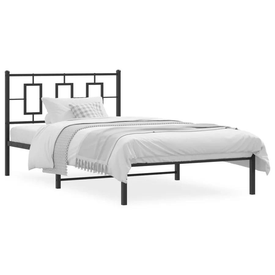 Cadre de lit métal sans matelas avec tête de lit noir 107x203cm - 2