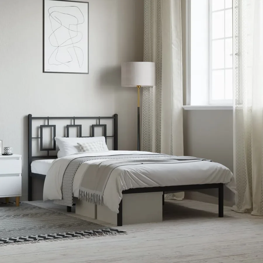 Cadre de lit métal sans matelas avec tête de lit noir 100x190cm
