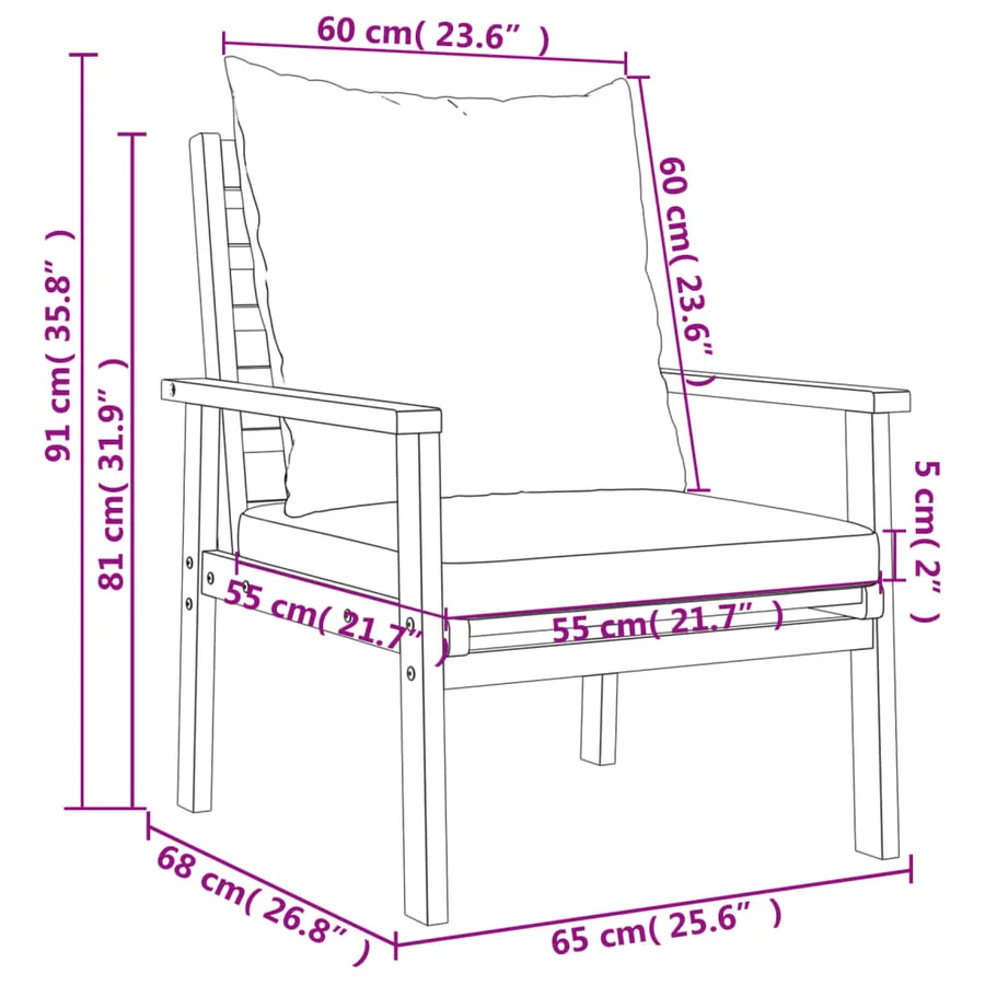 Salon de jardin 4 pcs avec coussins Bois d'acacia solide - 13