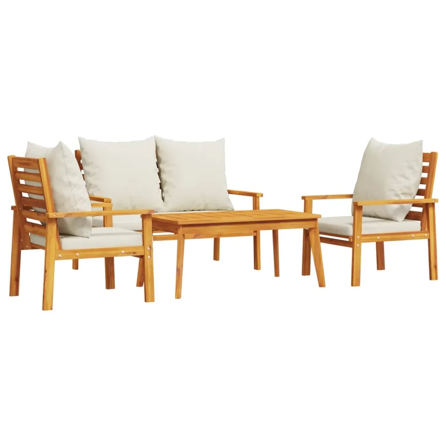 Salon de jardin 4 pcs avec coussins Bois d'acacia solide - 2