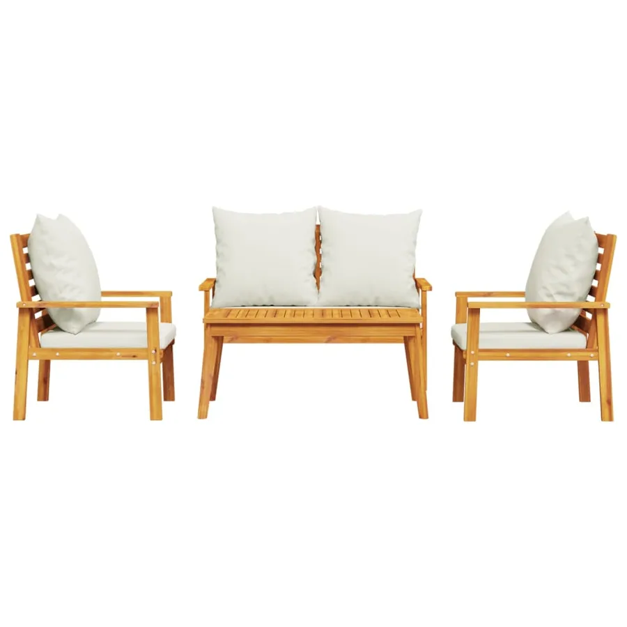 Salon de jardin 4 pcs avec coussins Bois d'acacia solide - 3