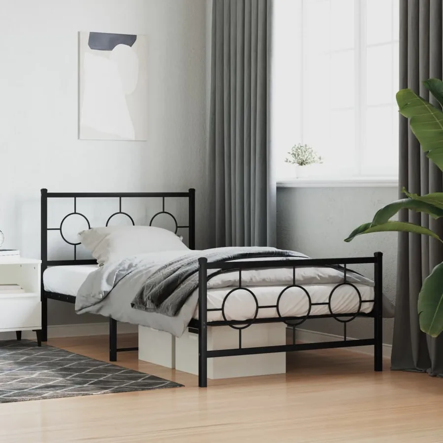 Cadre de lit métal sans matelas et pied de lit noir 100x200 cm