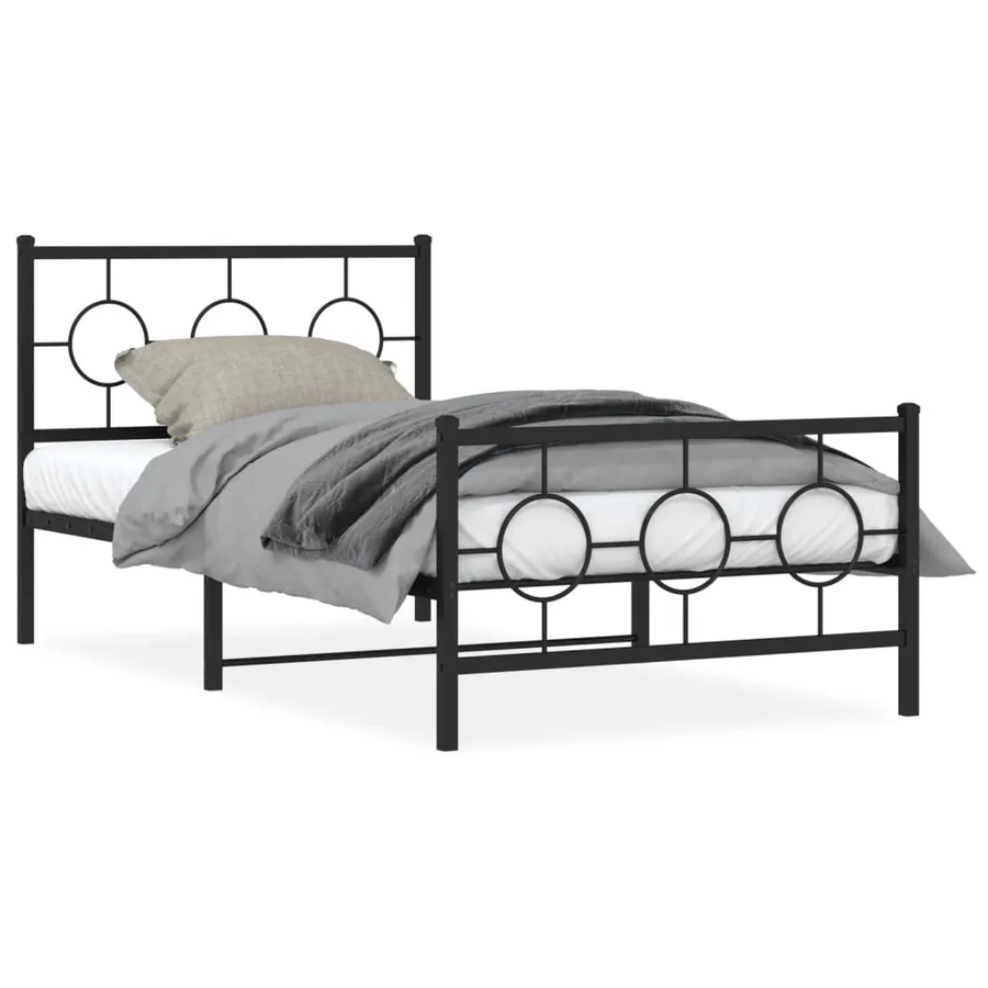 Cadre de lit métal sans matelas et pied de lit noir 100x200 cm - 2
