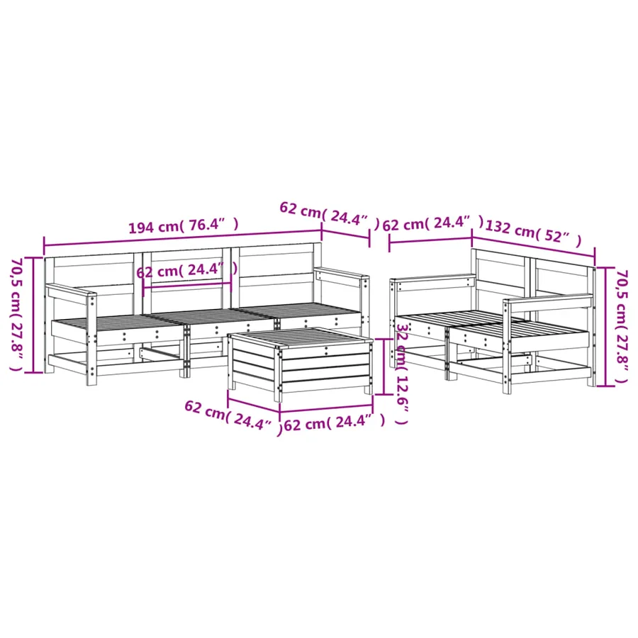 Salon de jardin 6 pcs bois massif sapin de douglas - 9