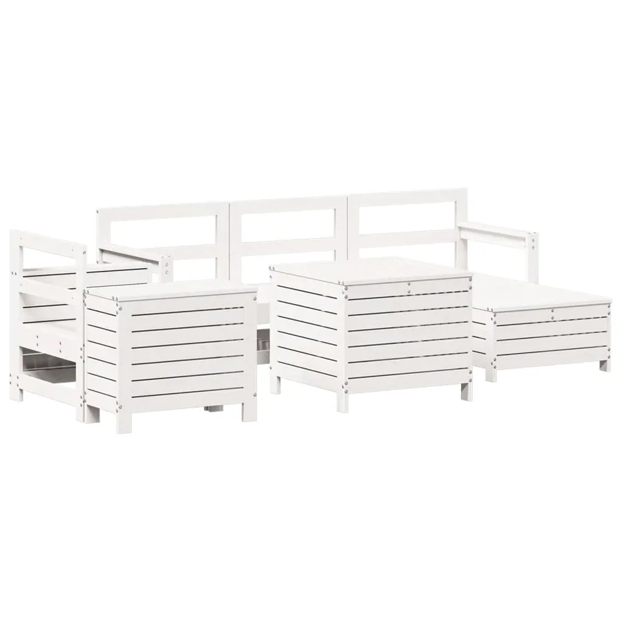 Salon de jardin 7 pcs blanc bois de pin massif - 2