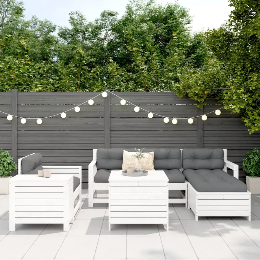 Salon de jardin 7 pcs blanc bois de pin massif - 3