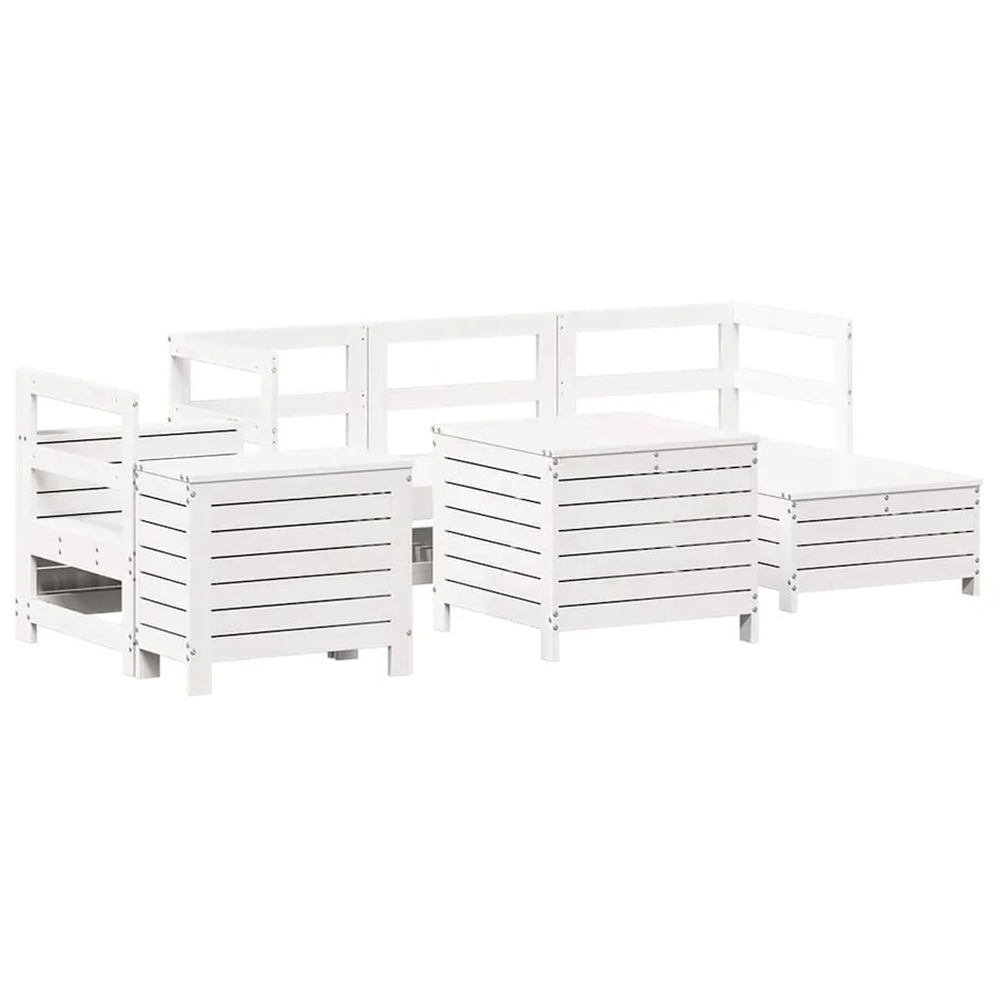 Salon de jardin 7 pcs blanc bois de pin massif - 2