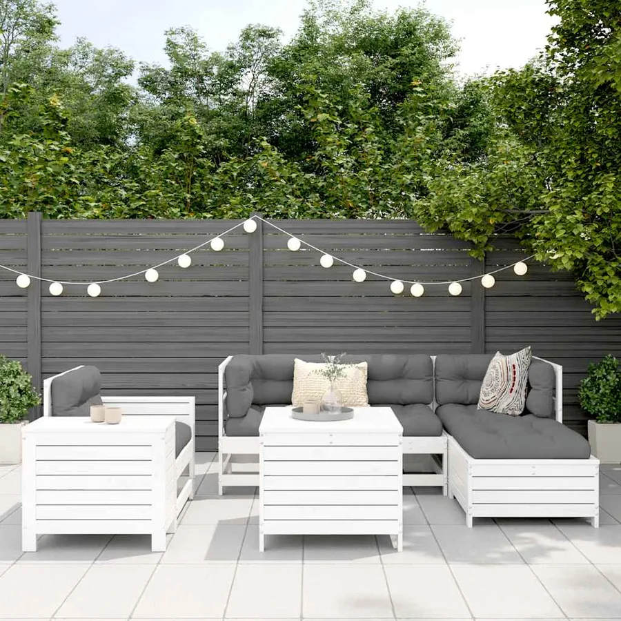 Salon de jardin 7 pcs blanc bois de pin massif - 3
