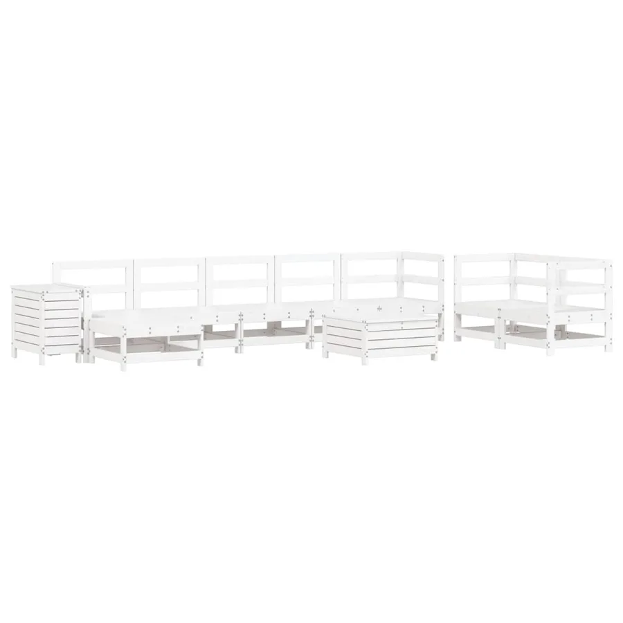 Salon de jardin 10 pcs blanc bois de pin massif - 2
