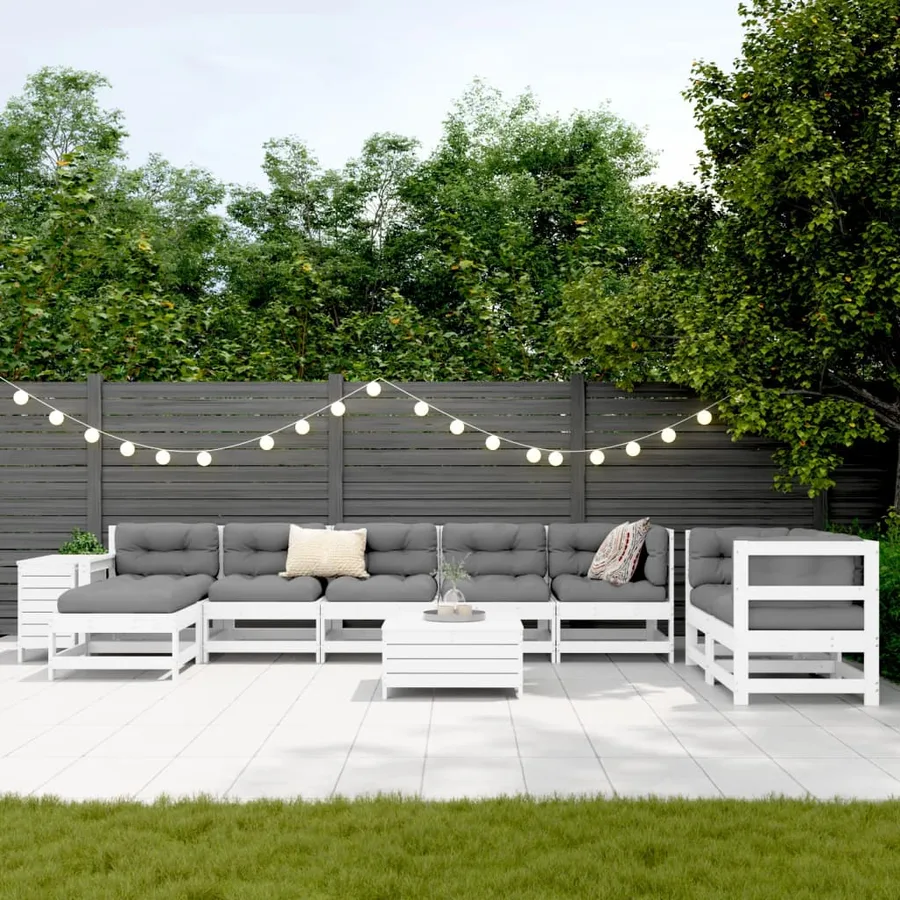 Salon de jardin 10 pcs blanc bois de pin massif - 3