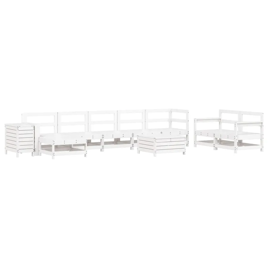 Salon de jardin 10 pcs blanc bois de pin massif - 2