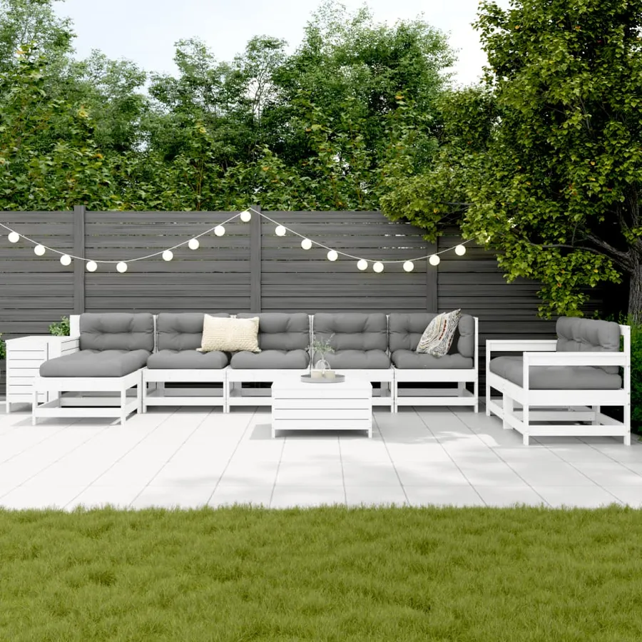 Salon de jardin 10 pcs blanc bois de pin massif - 3