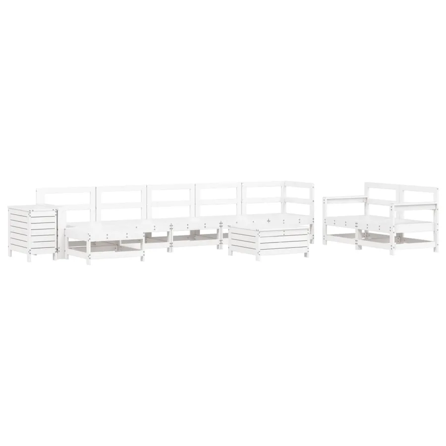 Salon de jardin 10 pcs blanc bois de pin massif - 2